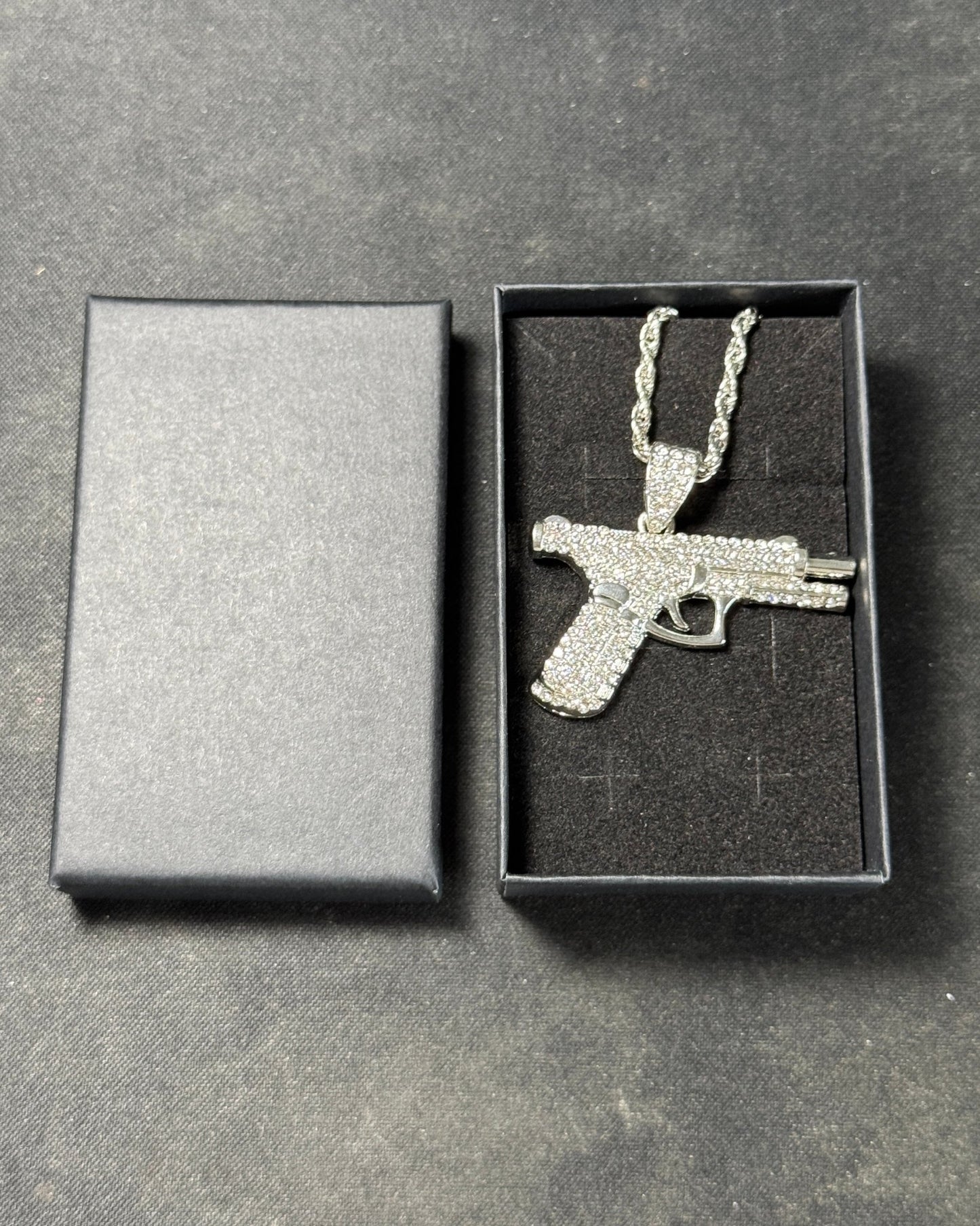 Iced Pistol Pendant Necklace
