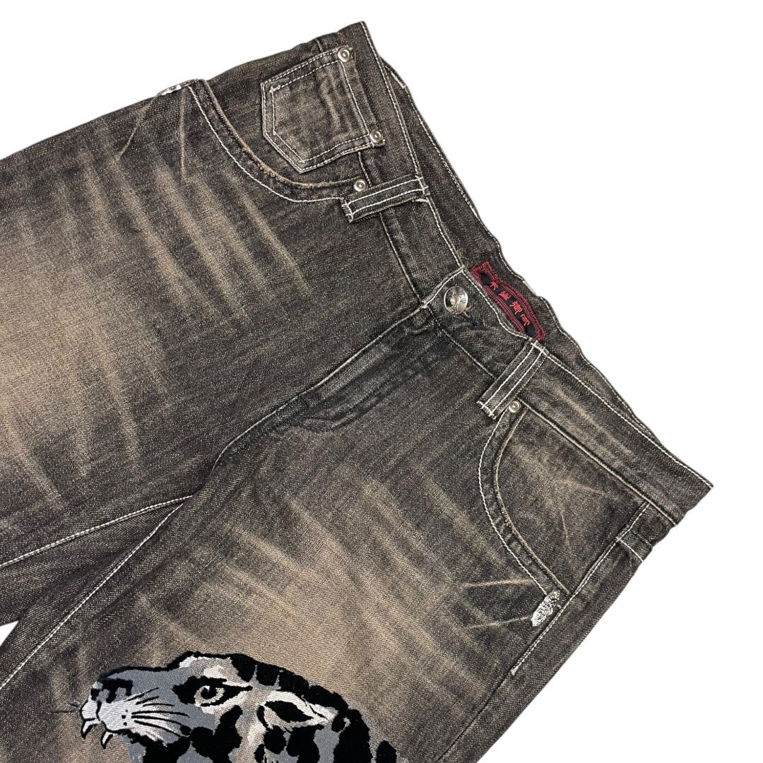 2000‘s Japanese Baggy/Straight Tiger Jeans *rare 33x34