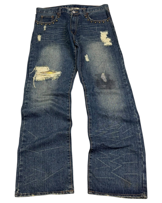 2000‘s Pure Blue Japanese Archive Baggy Jeans *very rare 32x32