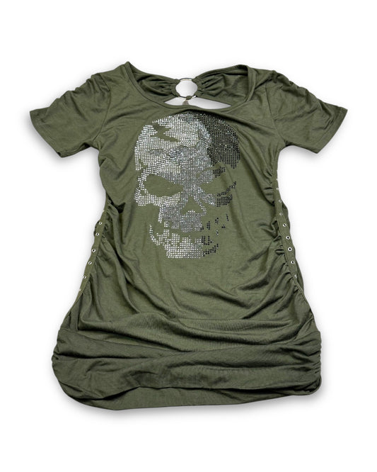 Y2K Skull Rhinestone Shirt Women‘s (M)