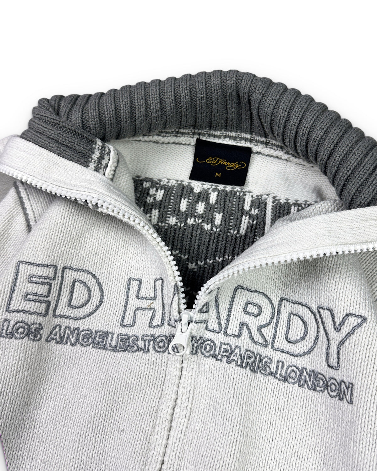 2000's Ed Hardy Cropped Knit Zip Jacket Women's (M) - Lennys Vintage