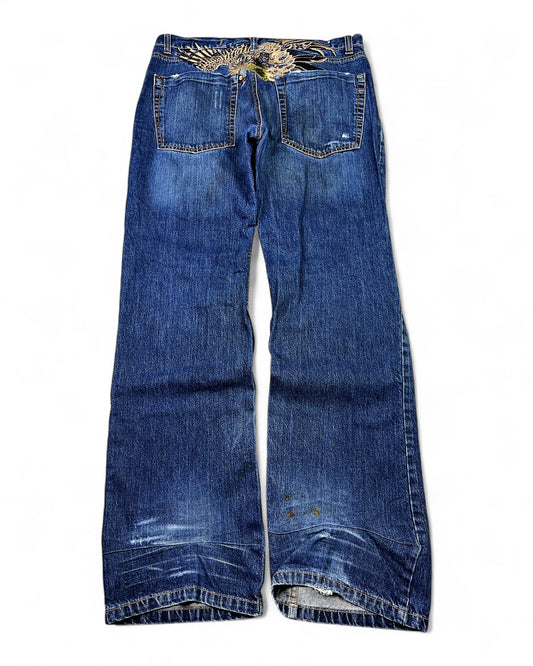1990's Sabotage German Techno Baggy/Bootcut Jeans *extremely rare 36x34 (XL)