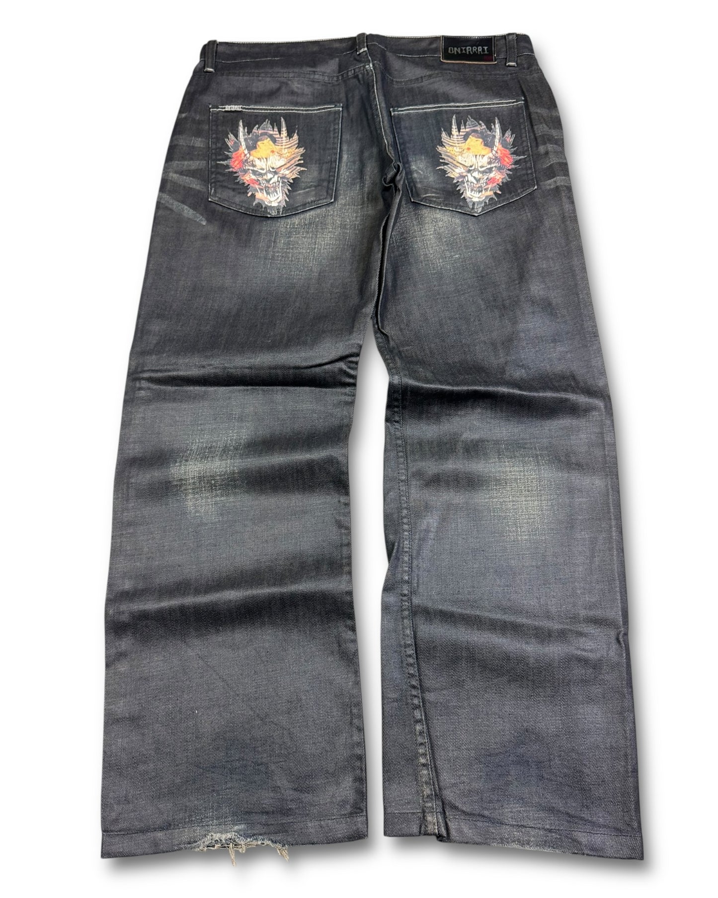 2000's Oniarai Straight/Baggy Japanese Waxed Jeans *very rare 38x30 (XXL)