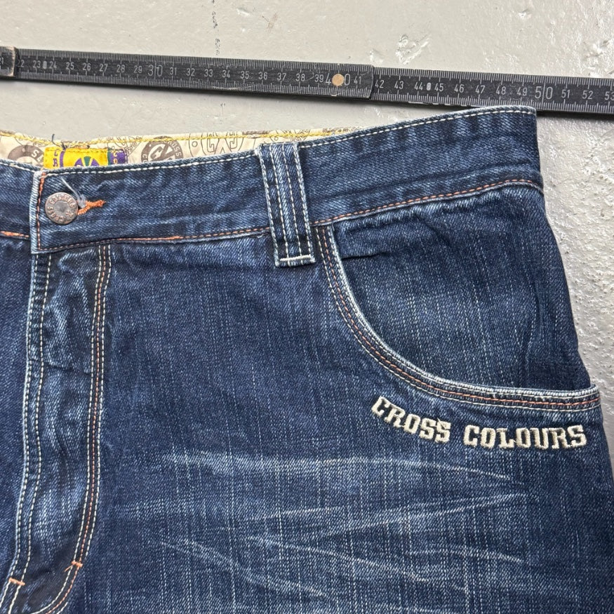 2000’s Cross Colours Hip Hop Heavy Denim Baggy Jeans *very rare 38x34