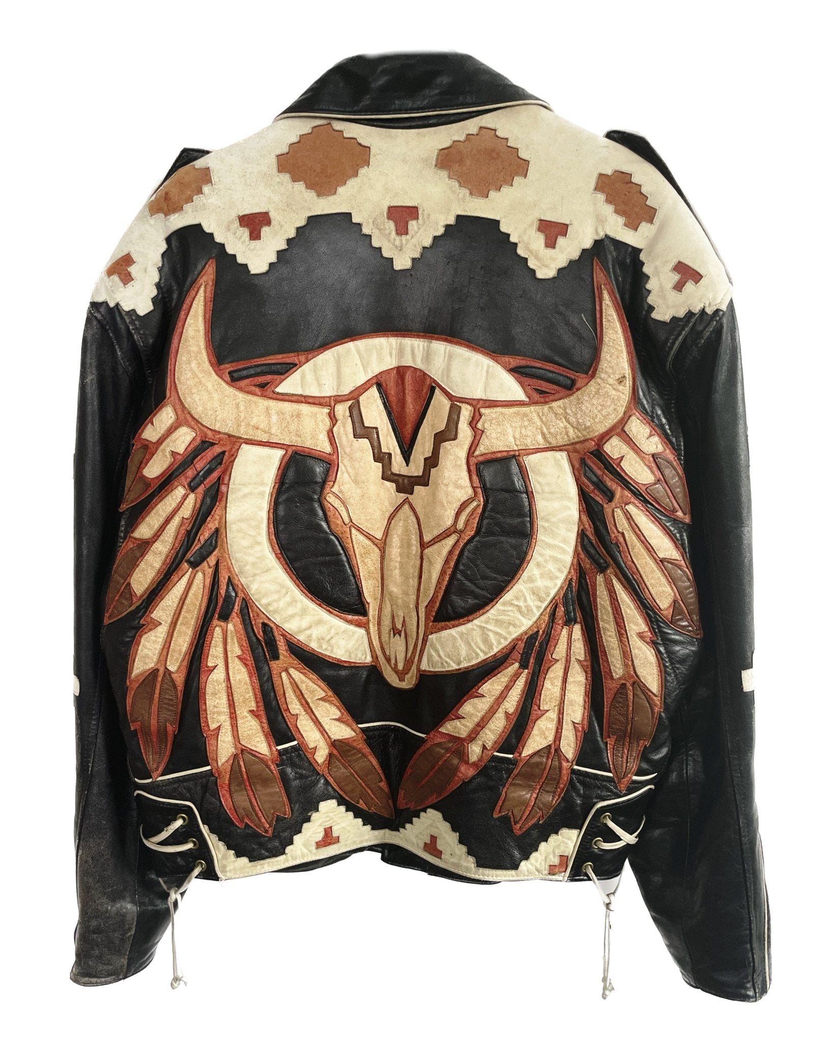 1980’s VOLCANO Native American Handmade Biker Leather Jacket *extremely rare (L) - Lennys Vintage