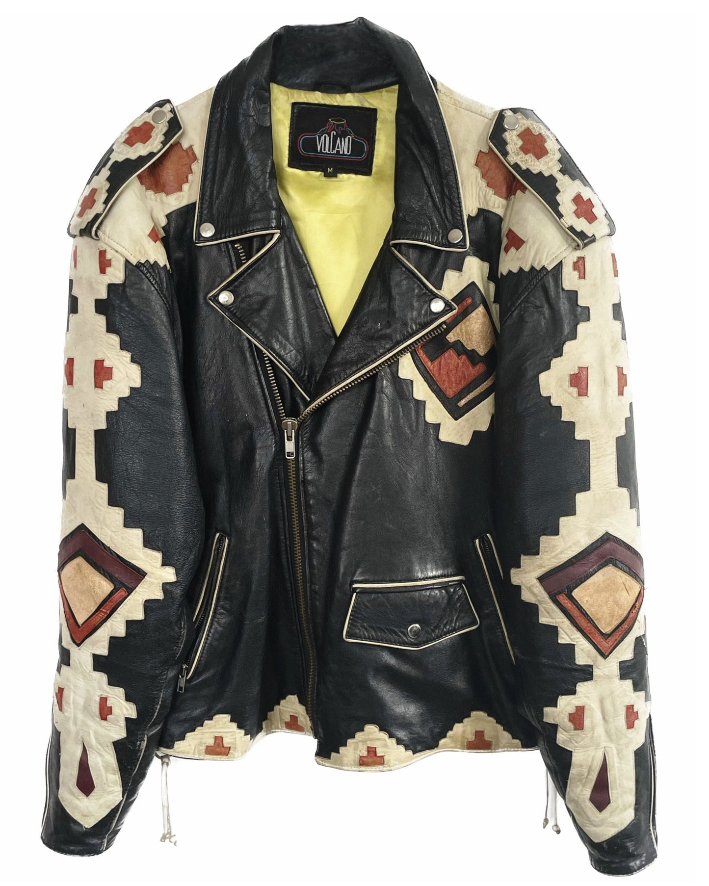 1980’s VOLCANO Native American Handmade Biker Leather Jacket *extremely rare (L) - Lennys Vintage