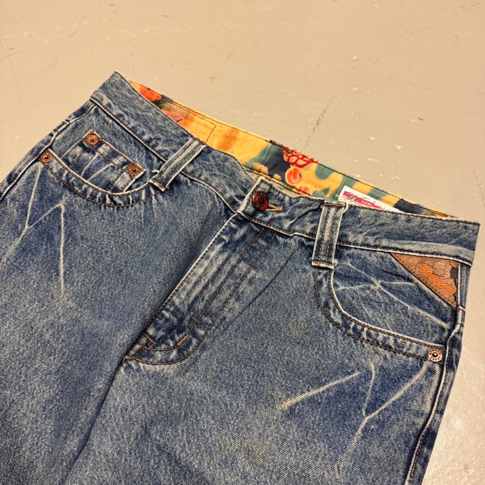 2000‘s Bobson Japanese Heavy Denim Baggy Jeans *rare 32x34 - Lennys Vintage