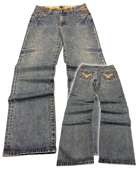 2000‘s Bobson Japanese Heavy Denim Baggy Jeans *rare 32x34 - Lennys Vintage