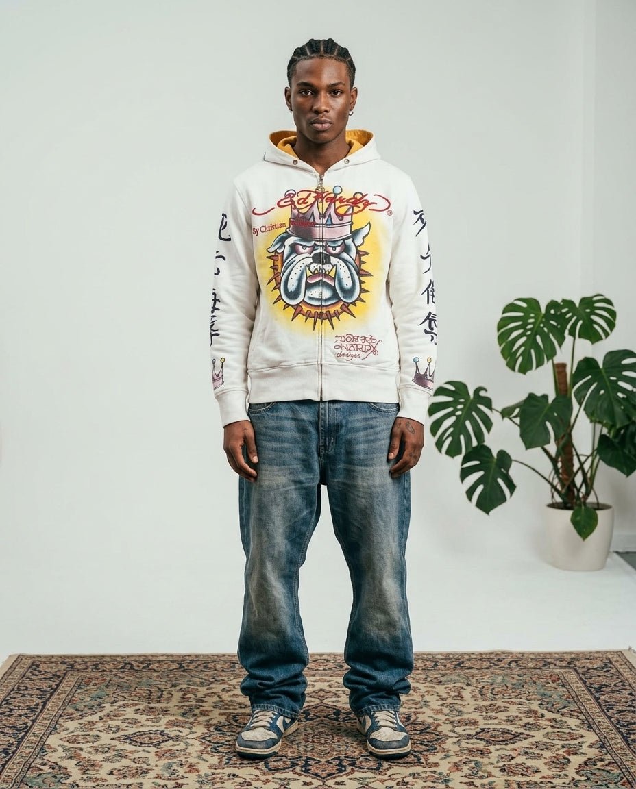 2000‘s Ed Hardy Bull Dog Zip Hoodie *very rare (M) - Lennys Vintage