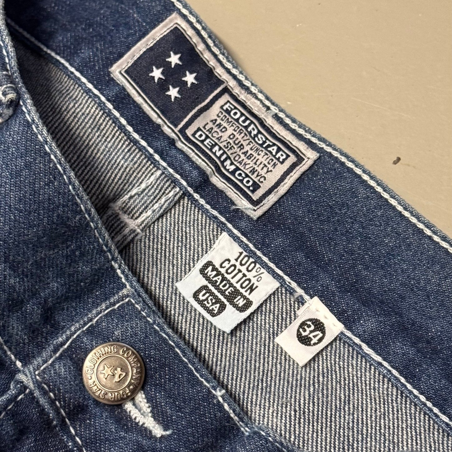 2000‘s Four Star Deadstock Heavy Denim Skate/Hip Hop Baggy Jeans made in U.S.A *selten 34x32 - Lennys Vintage