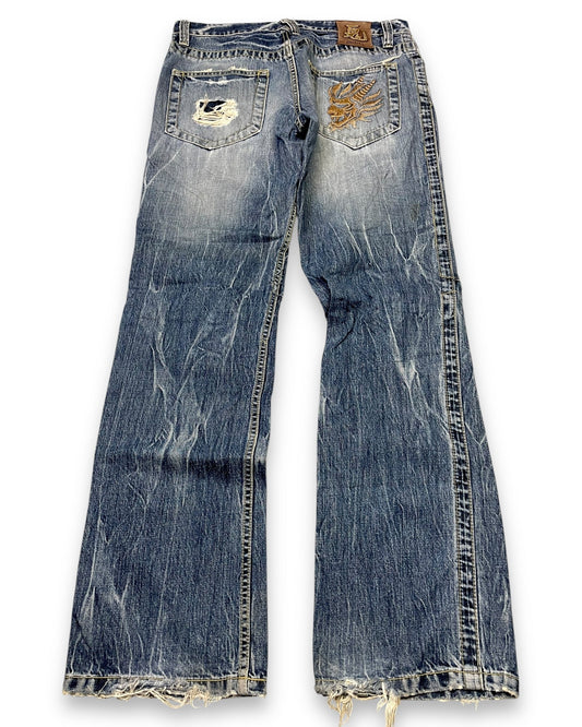 2000‘s Oniarai Japanese Baggy/Straight Jeans *very rare 32x32 - Lennys Vintage