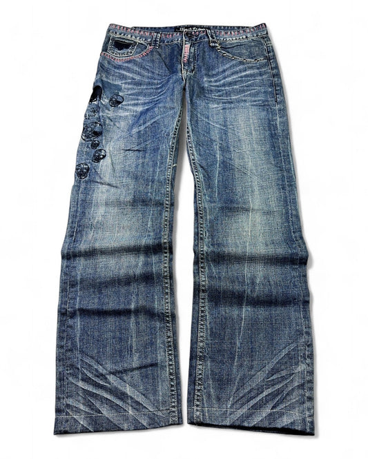 2000's Skull Japanese Baggy Jeans *rare 34x30 (L) - Lennys Vintage