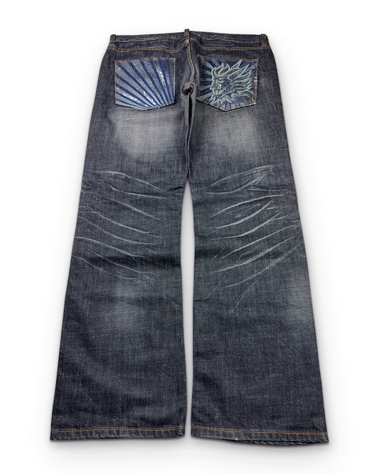 2000's Oniarai Japanese Baggy/Bootcut Jeans *rare 38x34 (XXL)