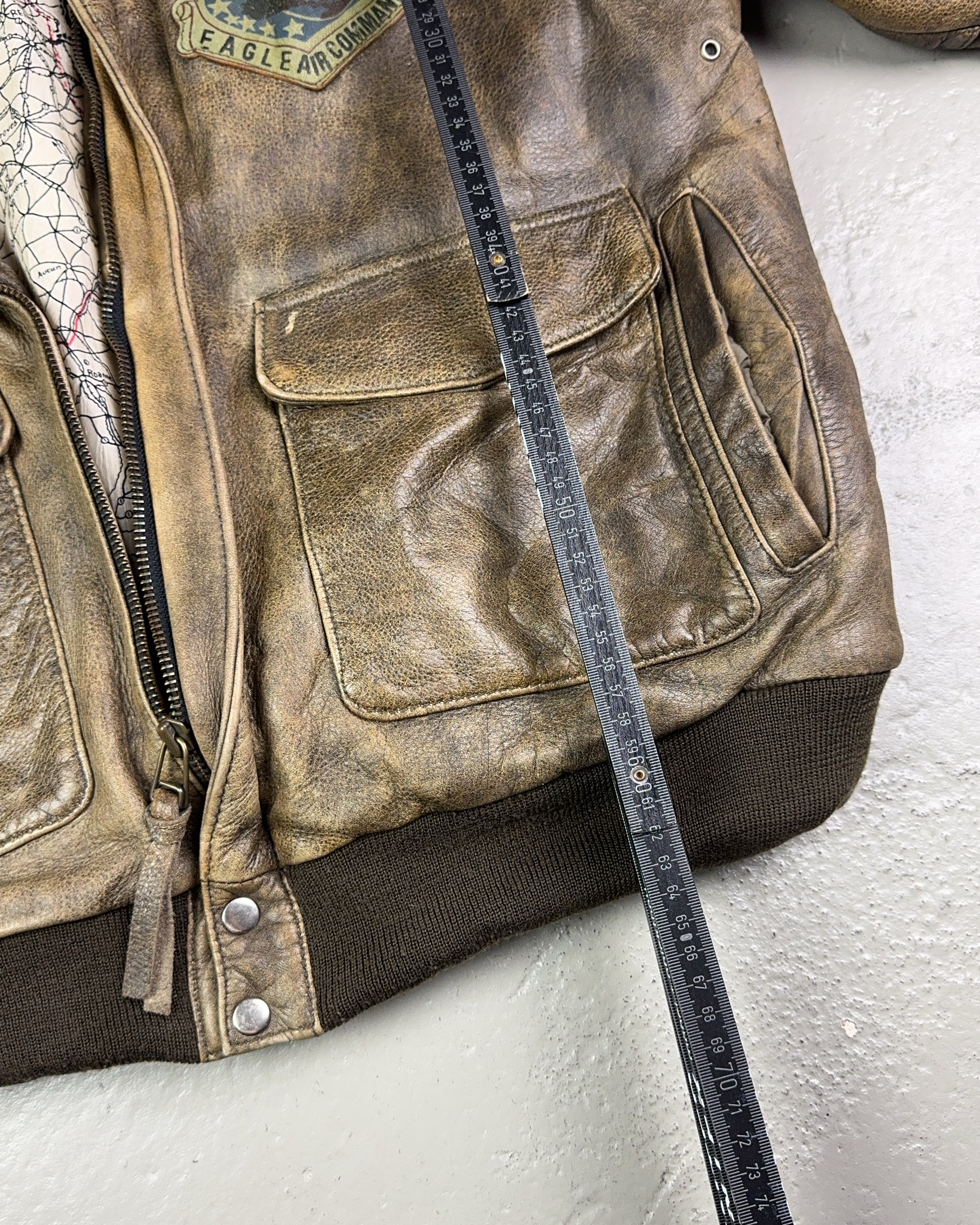 1980's Fighter Squadron Graphic Leather Bomber Jacket *extremely rare (L)