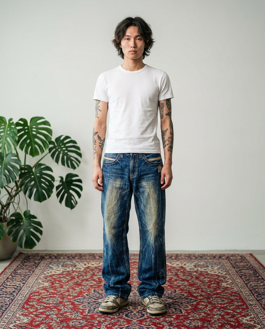 2000er Oniarai Japanische Straight/Baggy Jeans (M) - on model