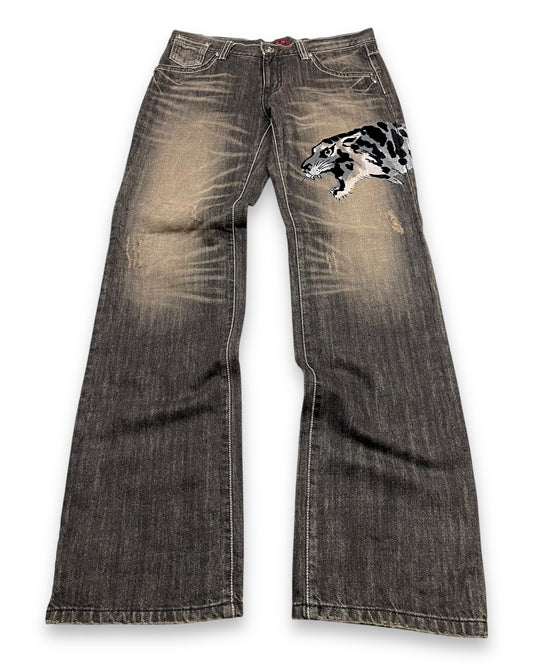 2000‘s Japanese Baggy/Straight Tiger Jeans *rare 33x34