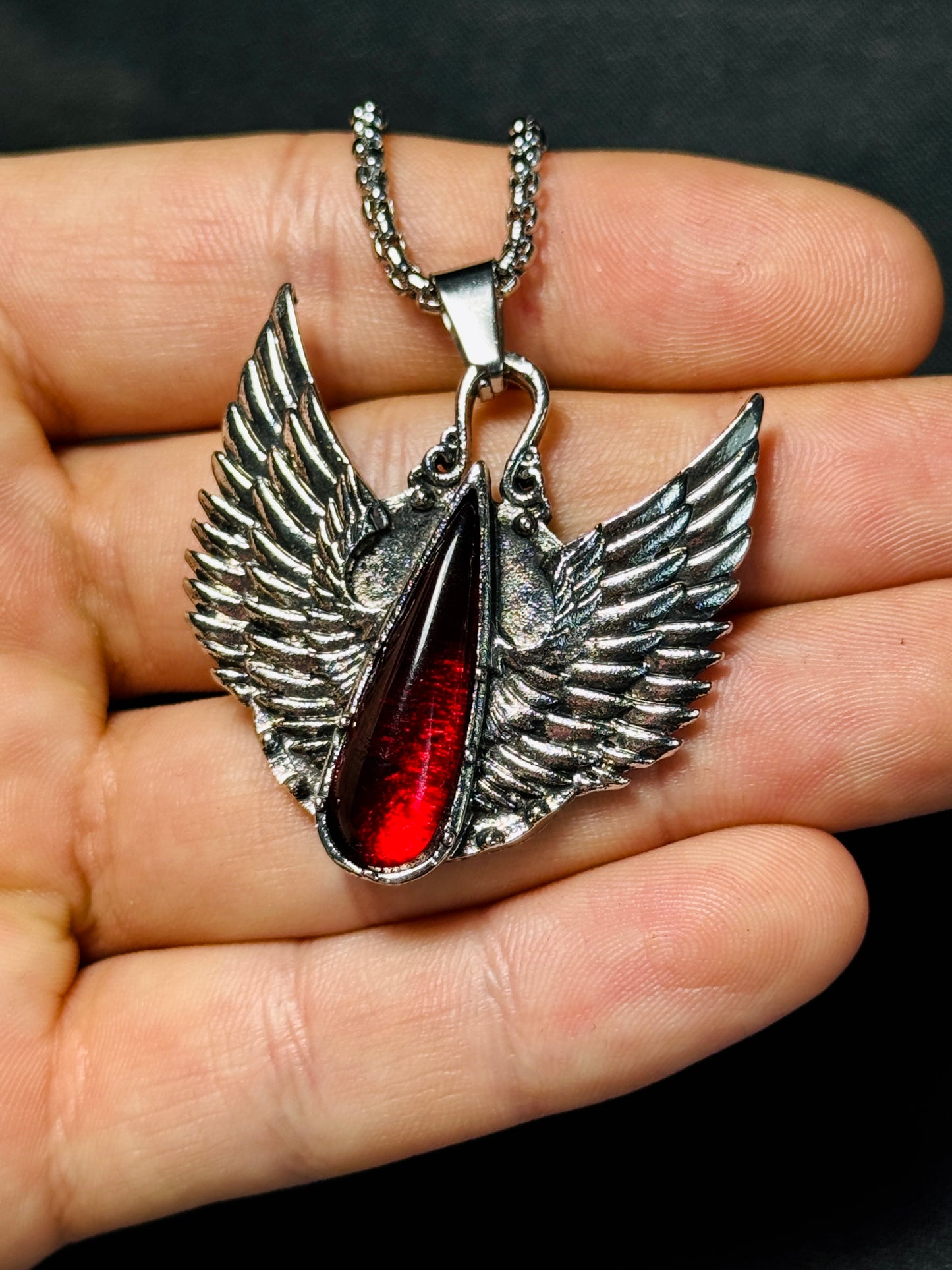 Winged Blood Stone Stainless Steel Necklace