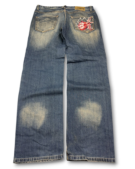 2000's V-blue Japanese Slim/Straight Jeans *rare 36x32 (XL)
