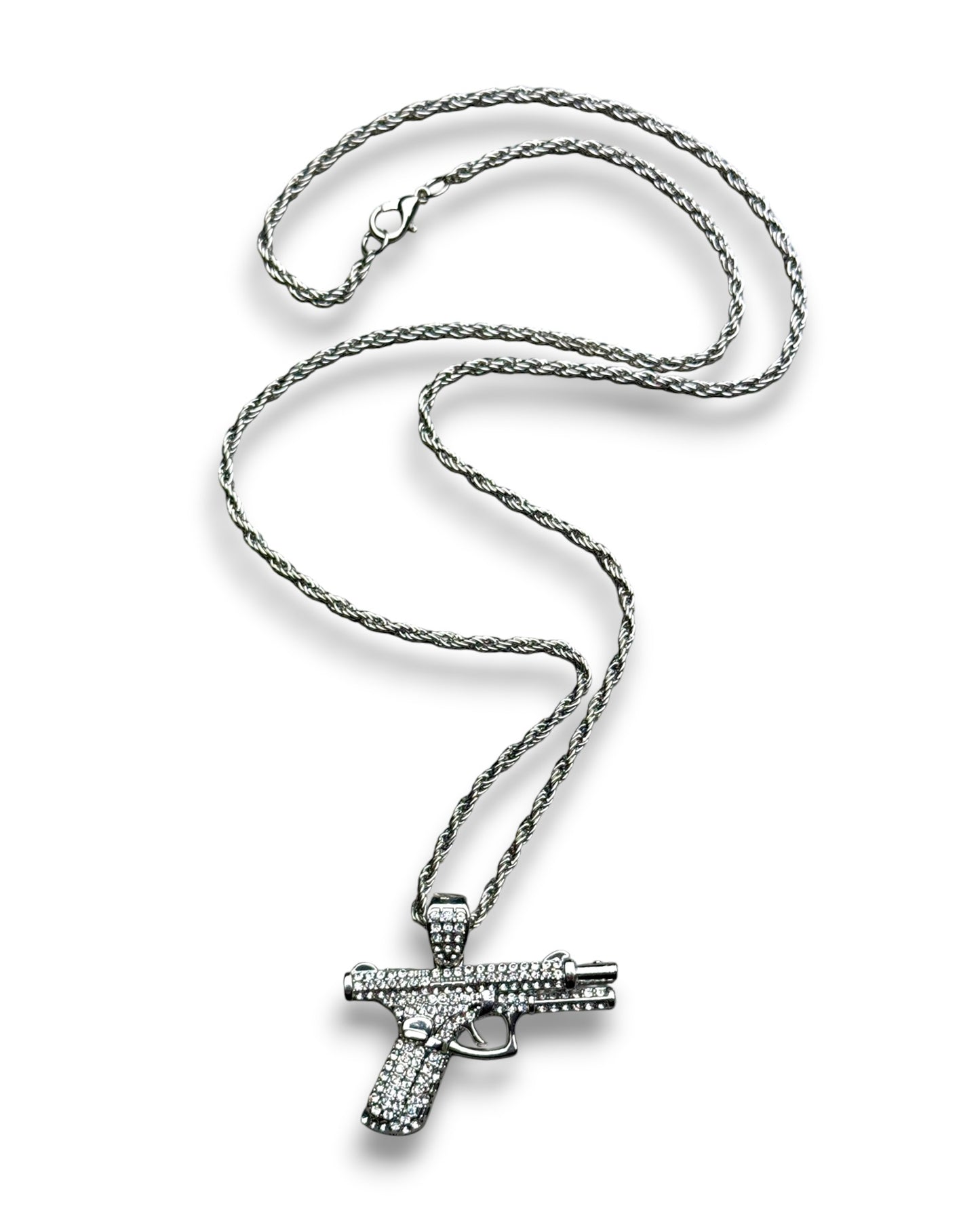 Iced Pistol Pendant Necklace
