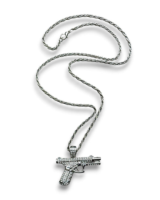 Iced Pistol Pendant Necklace