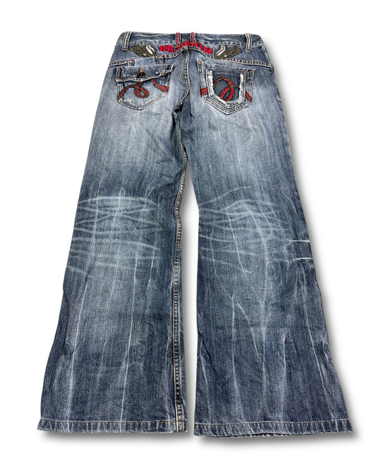2000's Oririn Japanese Archive Women's Low Waist/Flared Baggy Jeans *very rare 30x28 (M)