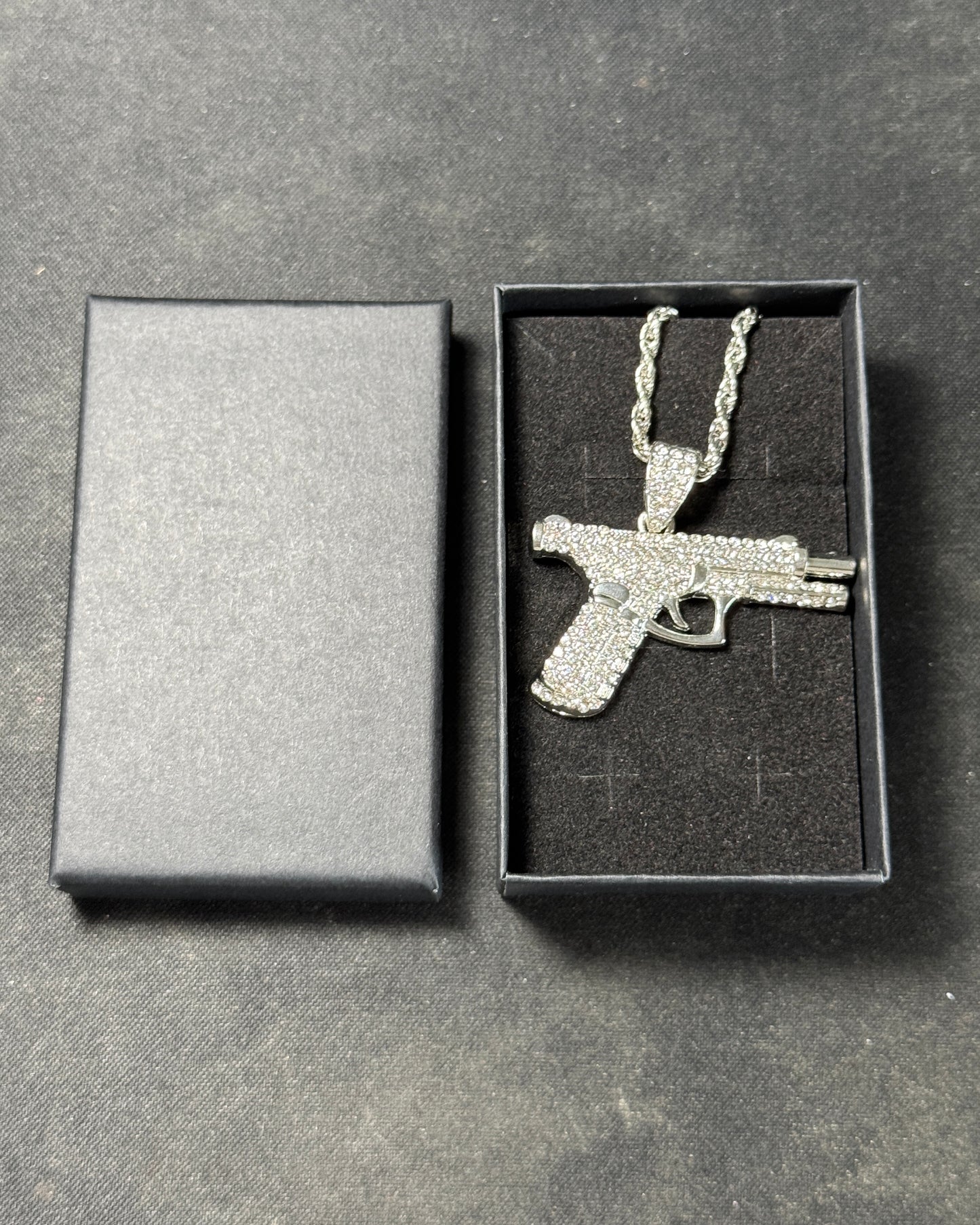 Iced Pistol Pendant Necklace