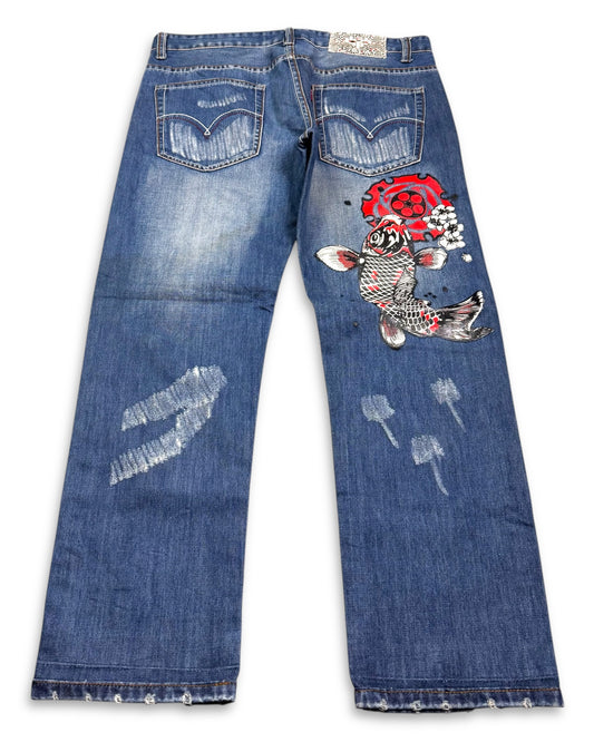 2000’s Comme Des Garcons BT-Play Japanese Koi Straight Jeans *rare 34x28