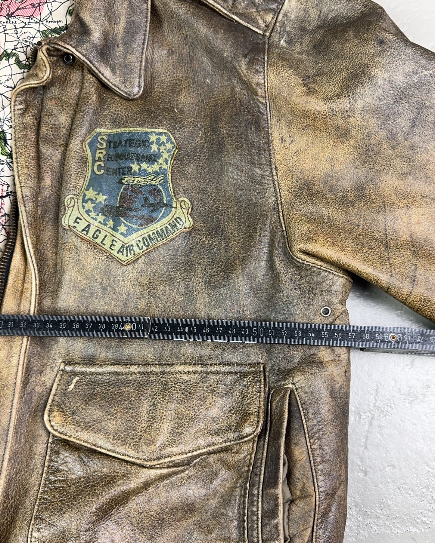 1980's Fighter Squadron Graphic Leather Bomber Jacket *extremely rare (L)