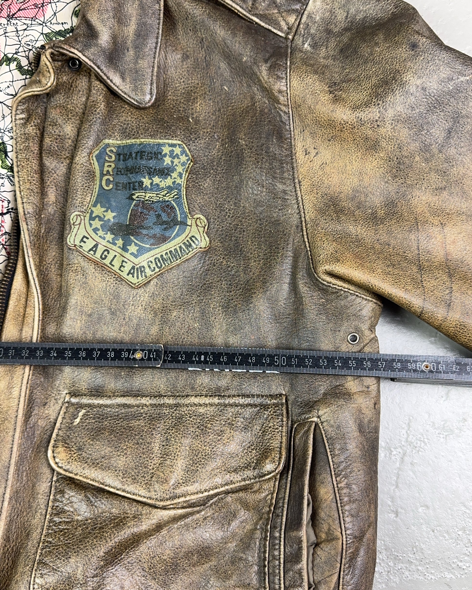 1980's Fighter Squadron Graphic Leather Bomber Jacket *extremely rare (L)