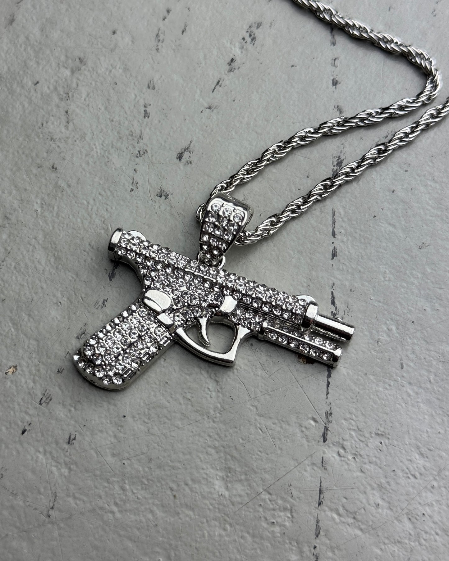 Iced Pistol Pendant Necklace