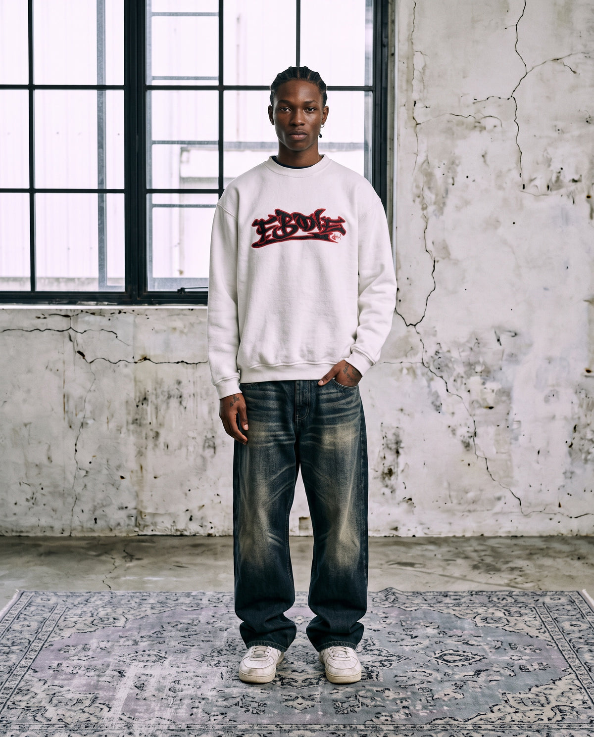 Model wearing Fishbone Hip Hop Sweater M