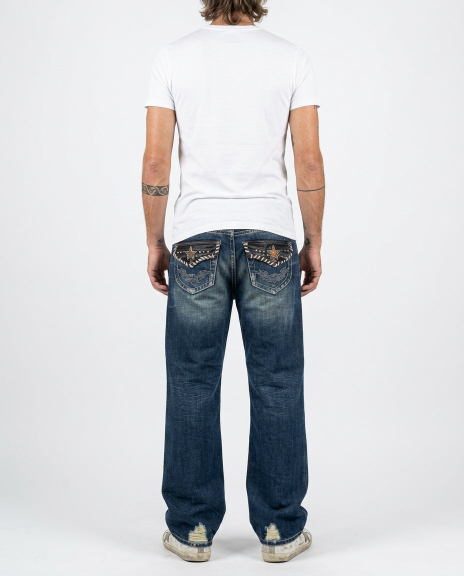 2000's Big Train Straight/Baggy Japanese Jeans - Model shot
