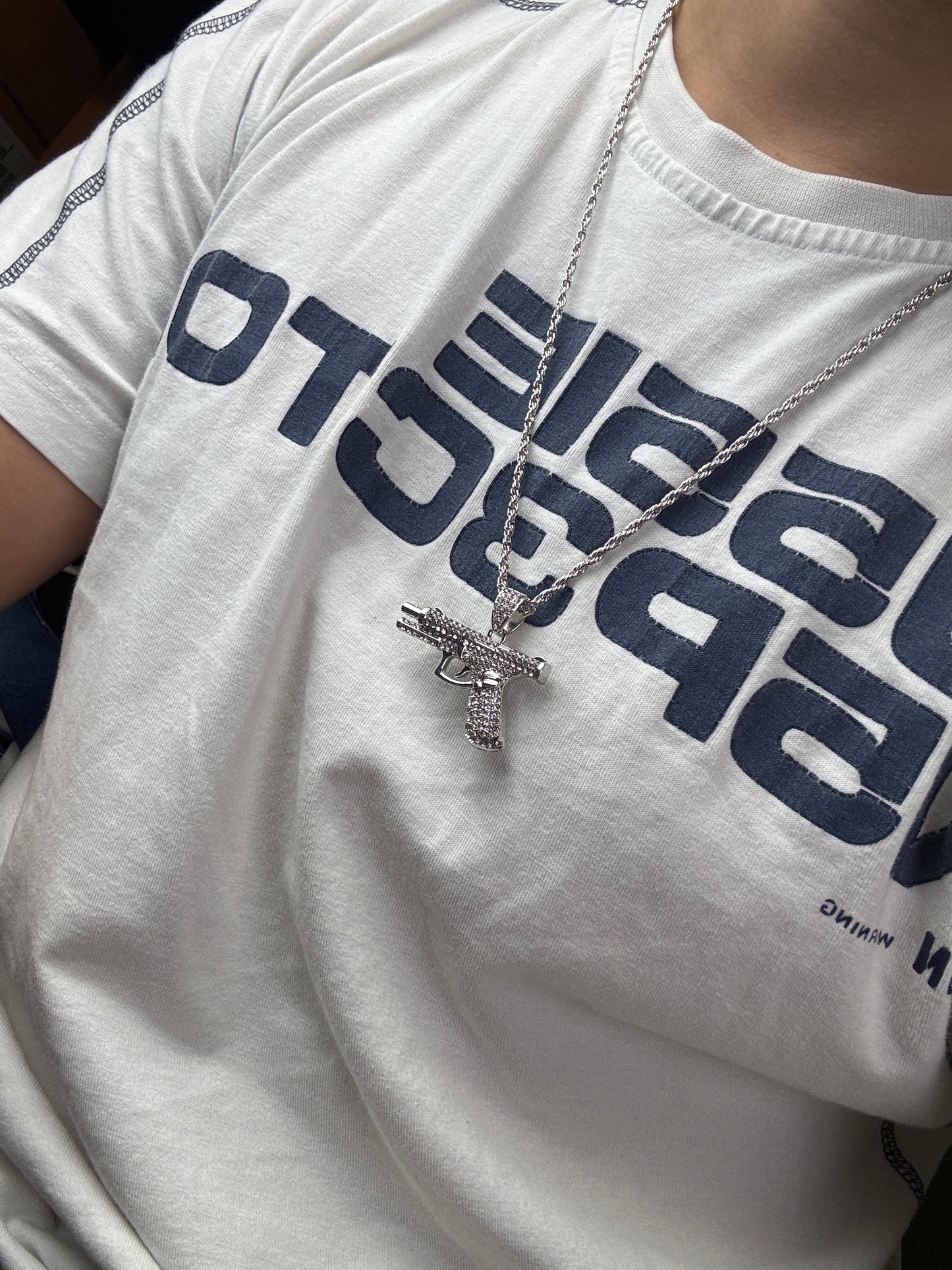 Iced Pistol Pendant Necklace