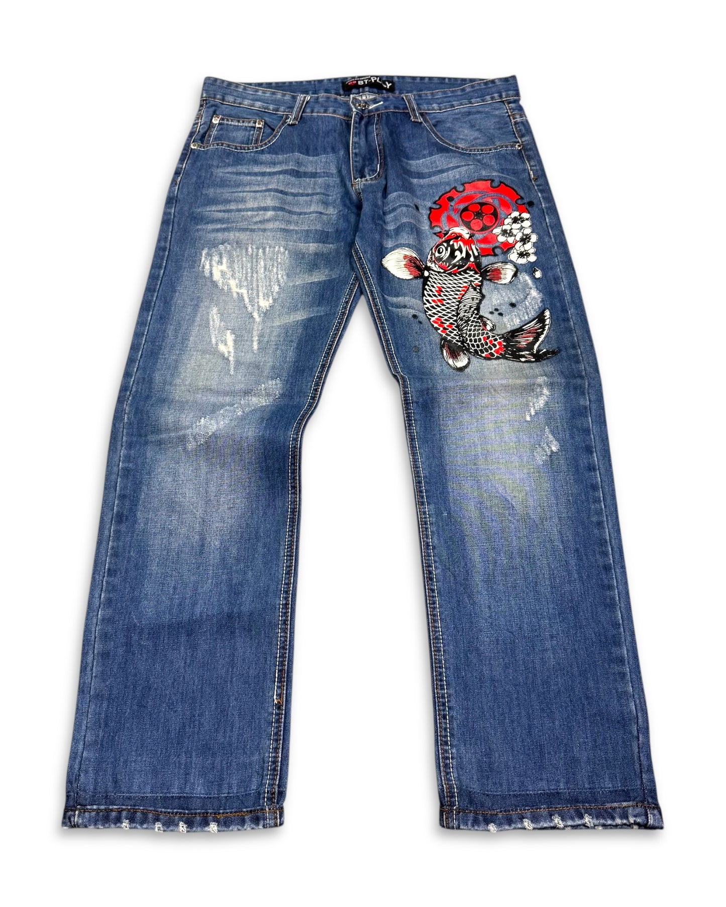 2000’s Comme Des Garcons BT-Play Japanese Koi Straight Jeans *rare 34x28
