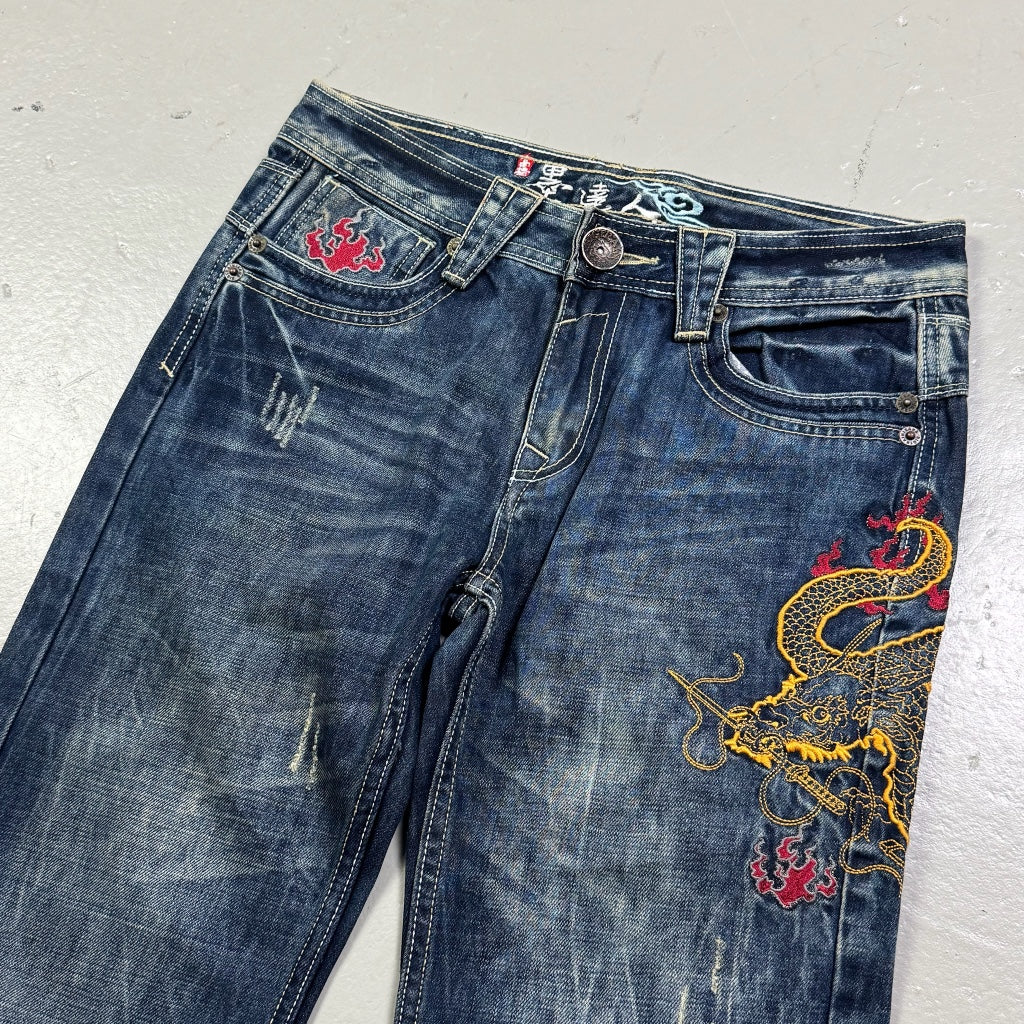 2000’s Japanese Archive Embroidered Straight Fit Jeans * very rare 30x30