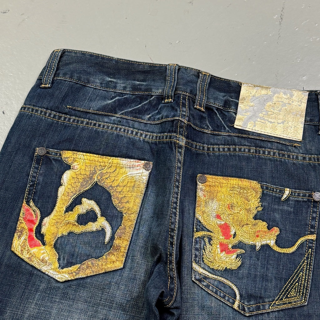 2000’s Big Train Japanese Dragon Archive Baggy/Straight Jeans *very rare 31x34
