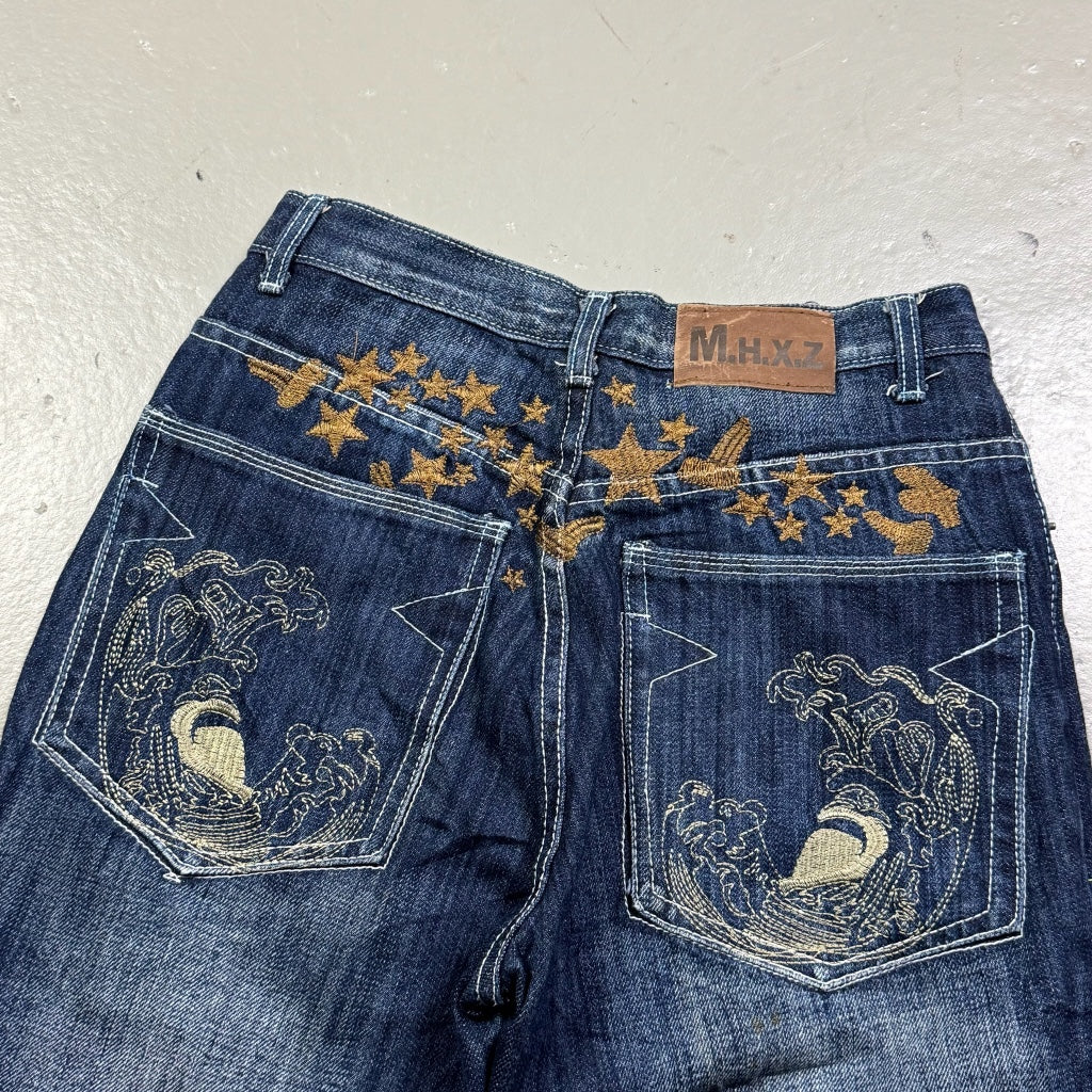 2000’s M.H.X.Z Embroidered Straight/Baggy Jeans 28x32