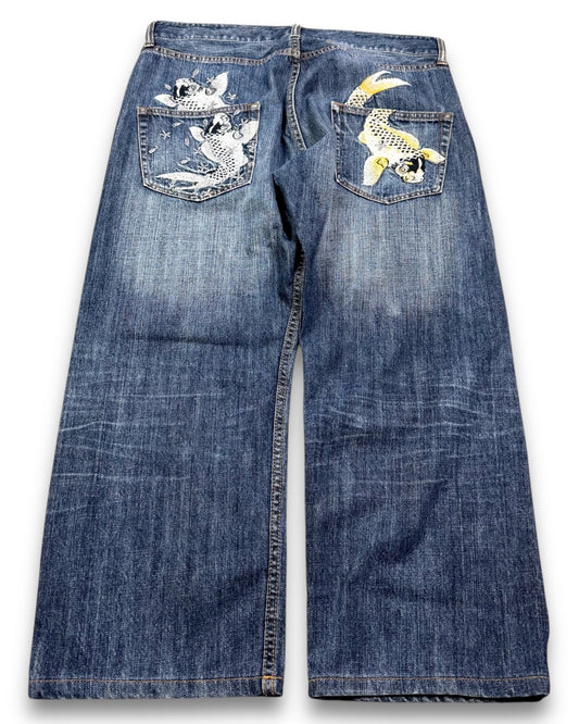 2000’s Japanese Koi Baggy Jeans *very rare 36x28