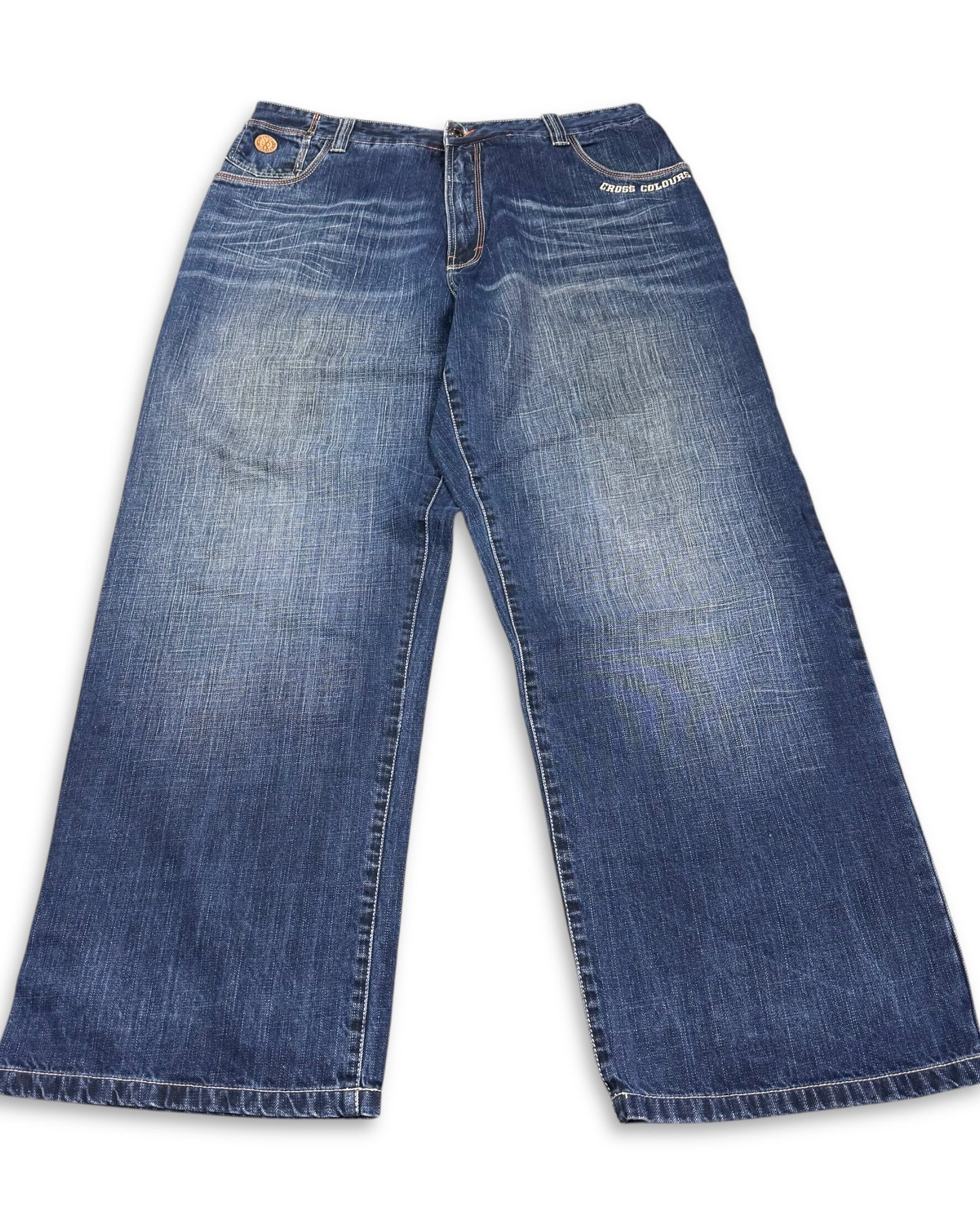 2000’s Cross Colours Hip Hop Heavy Denim Baggy Jeans *very rare 38x34