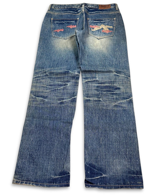 2000’s Big Train Japanese Baggy/Straight Heavy Denim Jeans *very rare 34x34