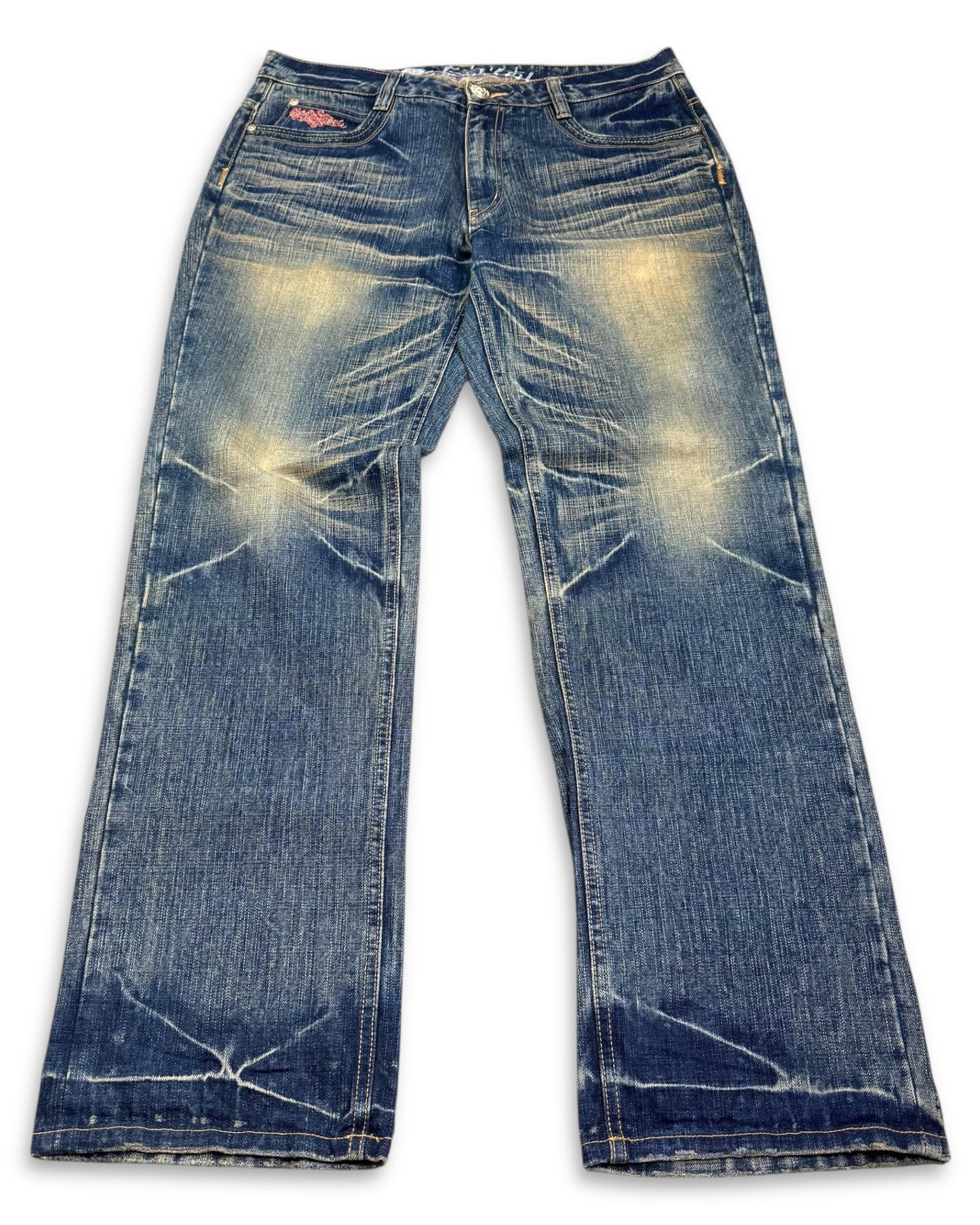 2000’s Big Train Japanese Baggy/Straight Heavy Denim Jeans *very rare 34x34