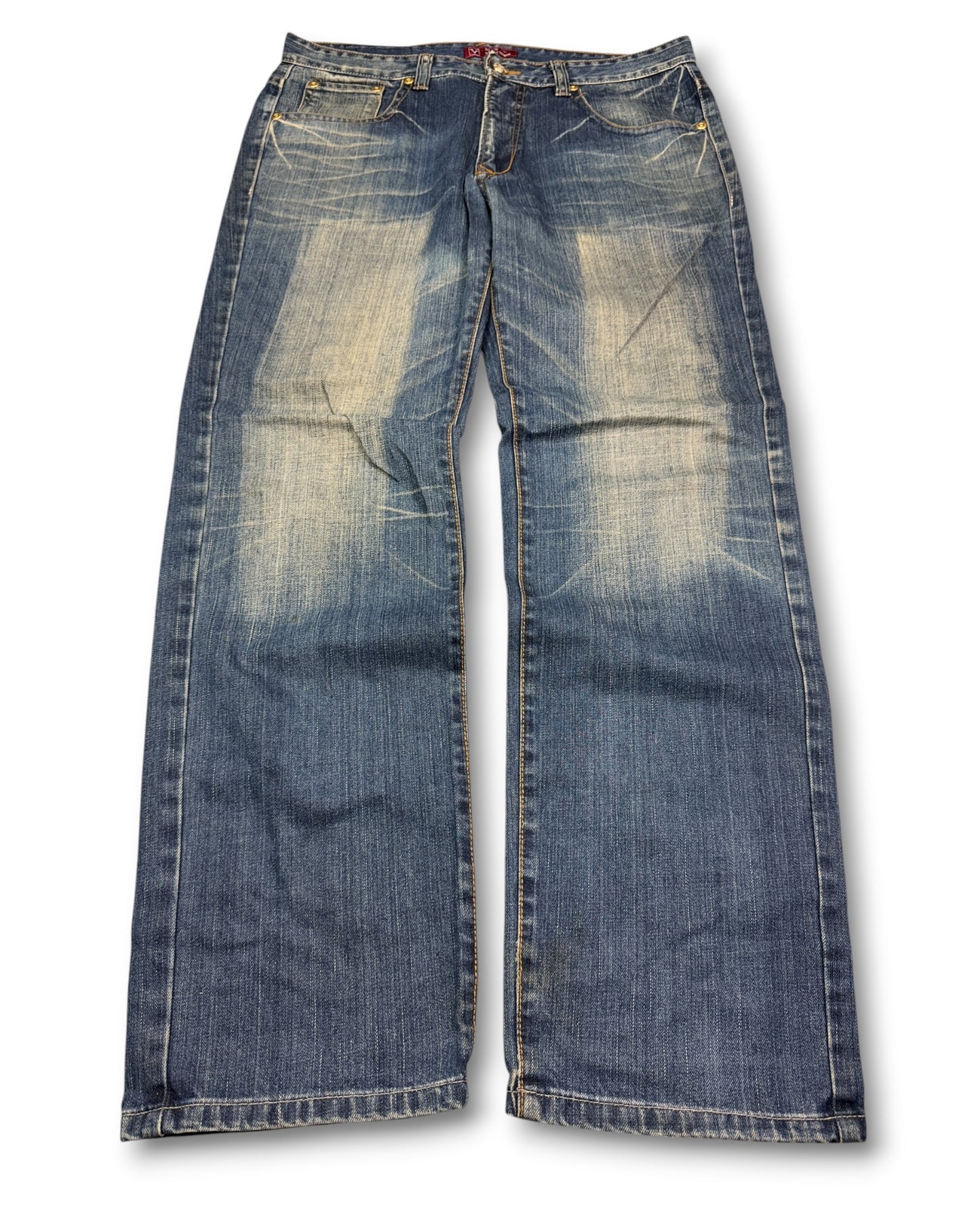 2000's V-blue Japanese Slim/Straight Jeans *rare 36x32 (XL)
