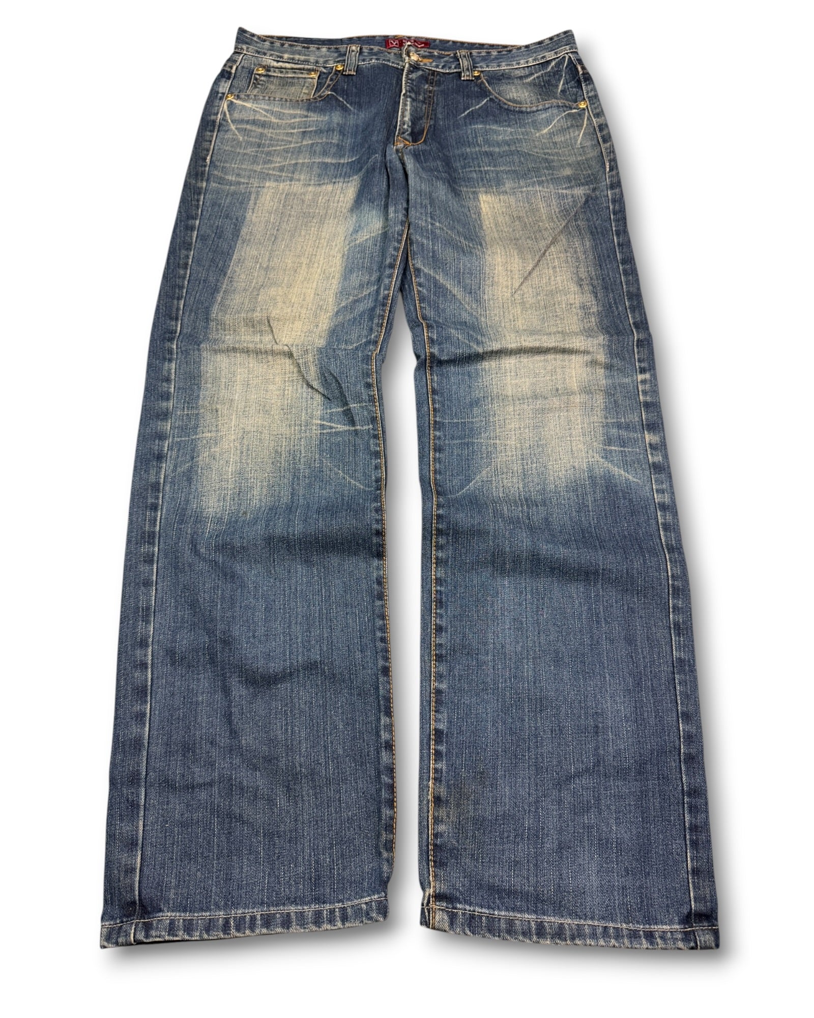 2000's V-blue Japanese Slim/Straight Jeans *rare 36x32 (XL)