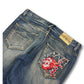 2000's V-blue Japanese Slim/Straight Jeans *rare 36x32 (XL)