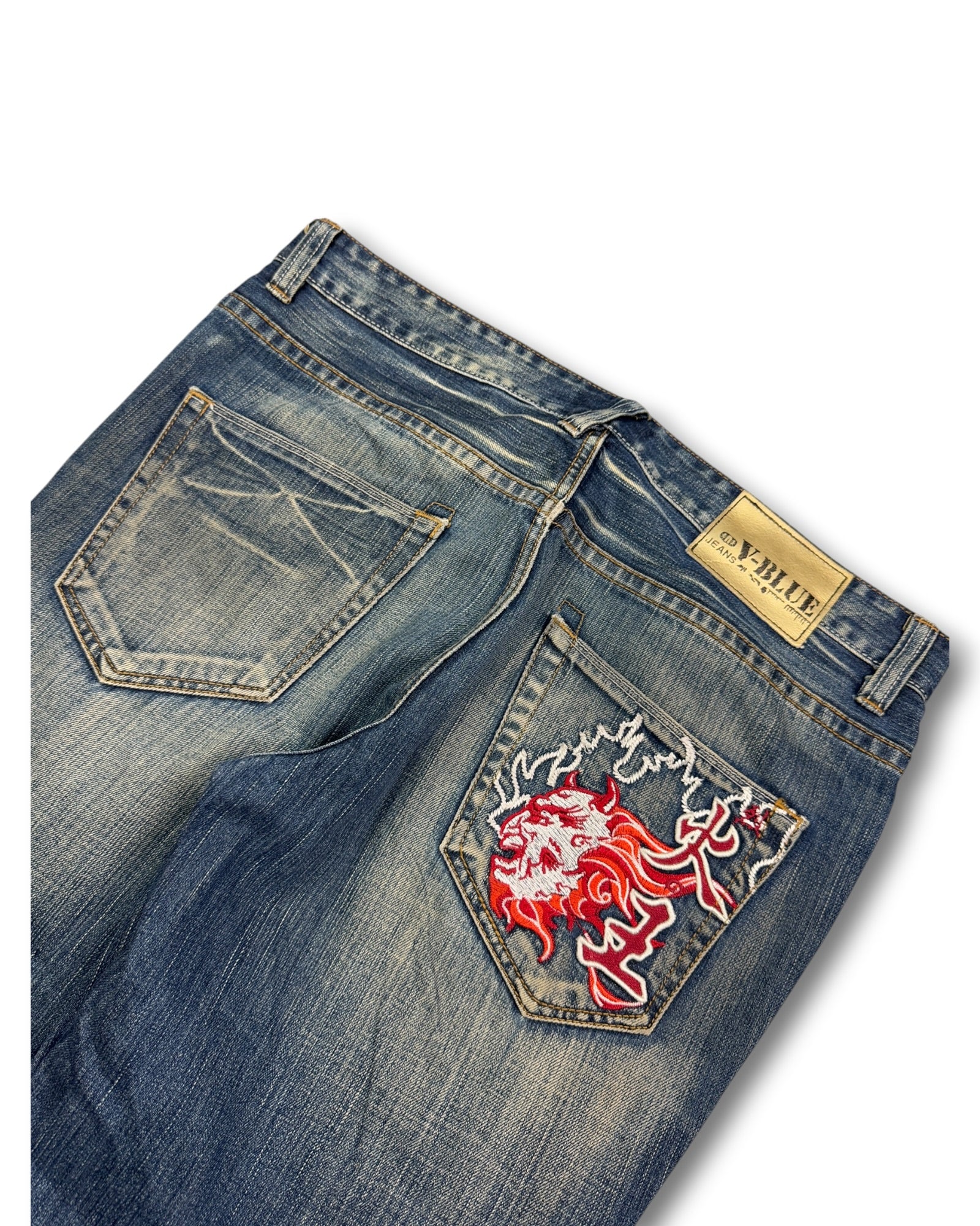 2000's V-blue Japanese Slim/Straight Jeans *rare 36x32 (XL)