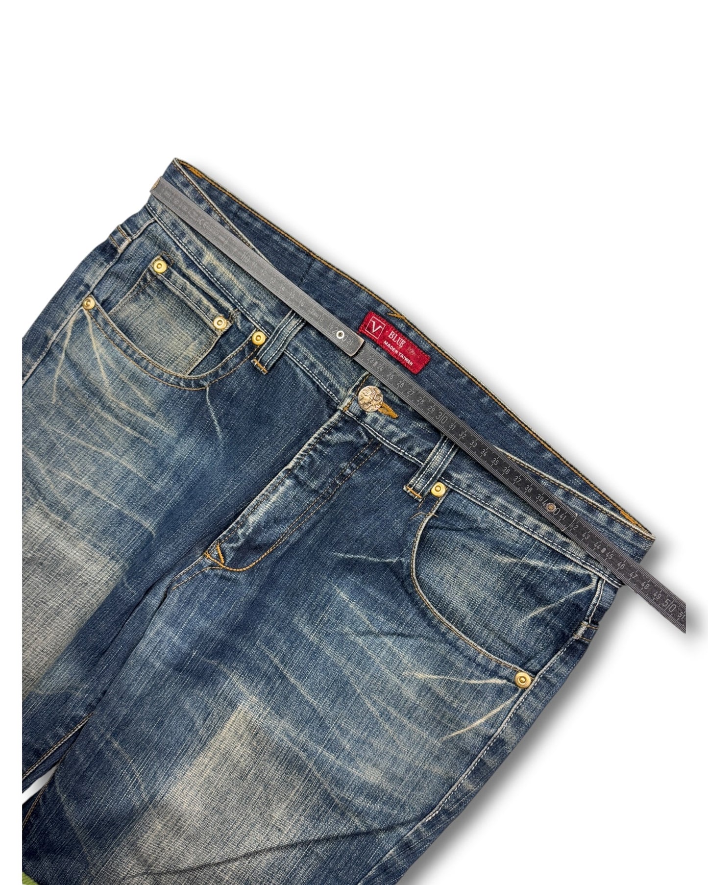 2000's V-blue Japanese Slim/Straight Jeans *rare 36x32 (XL)