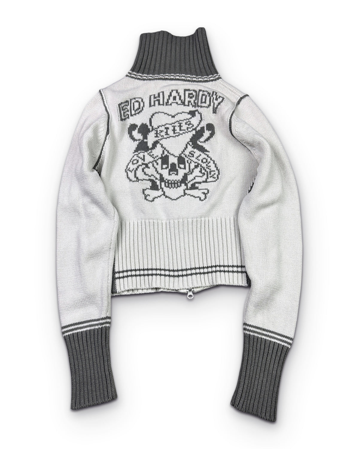 2000's Ed Hardy Cropped Knit Zip Jacket Women's (M) - Lennys Vintage