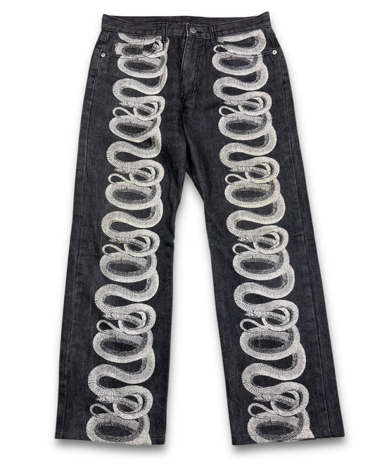 2000's Straight/Baggy Snake Design Jeans *rare 30x28 (M)