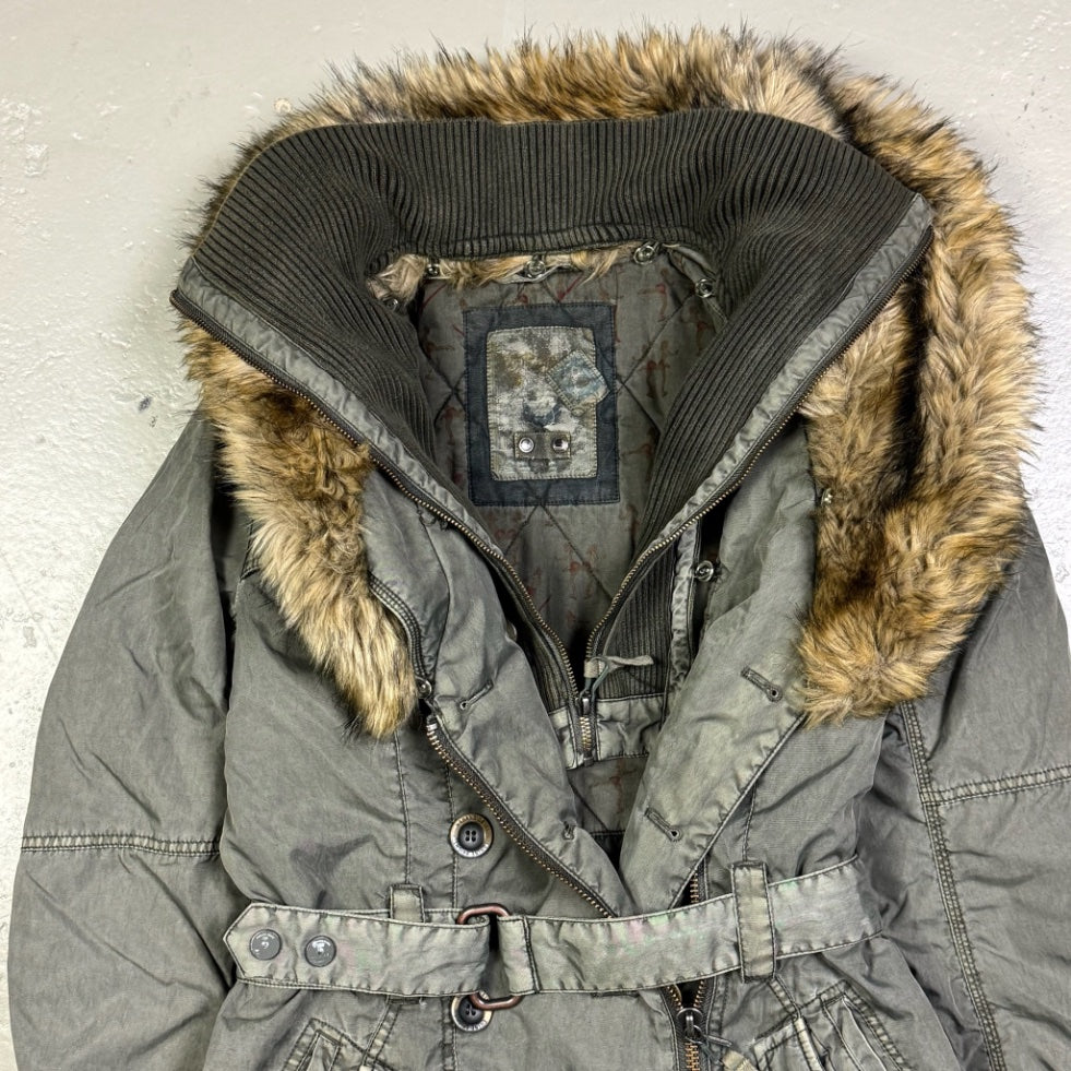 2000's Faux Fur Green Jacket Women's *rare (S)