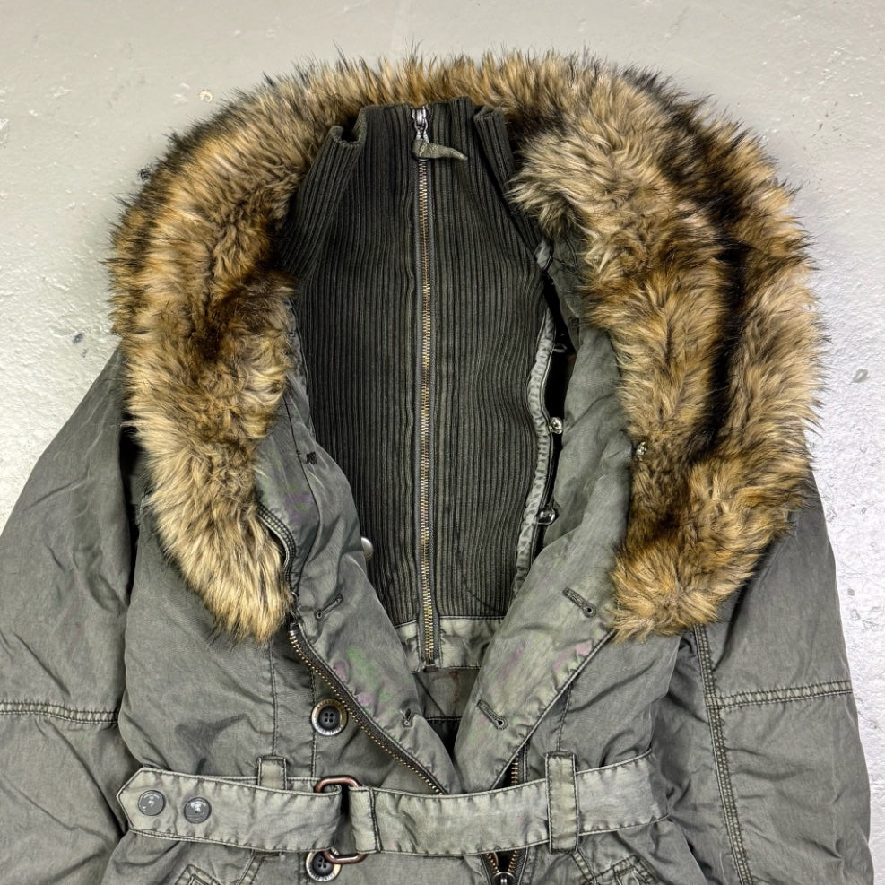 2000's Faux Fur Green Jacket Women's *rare (S)
